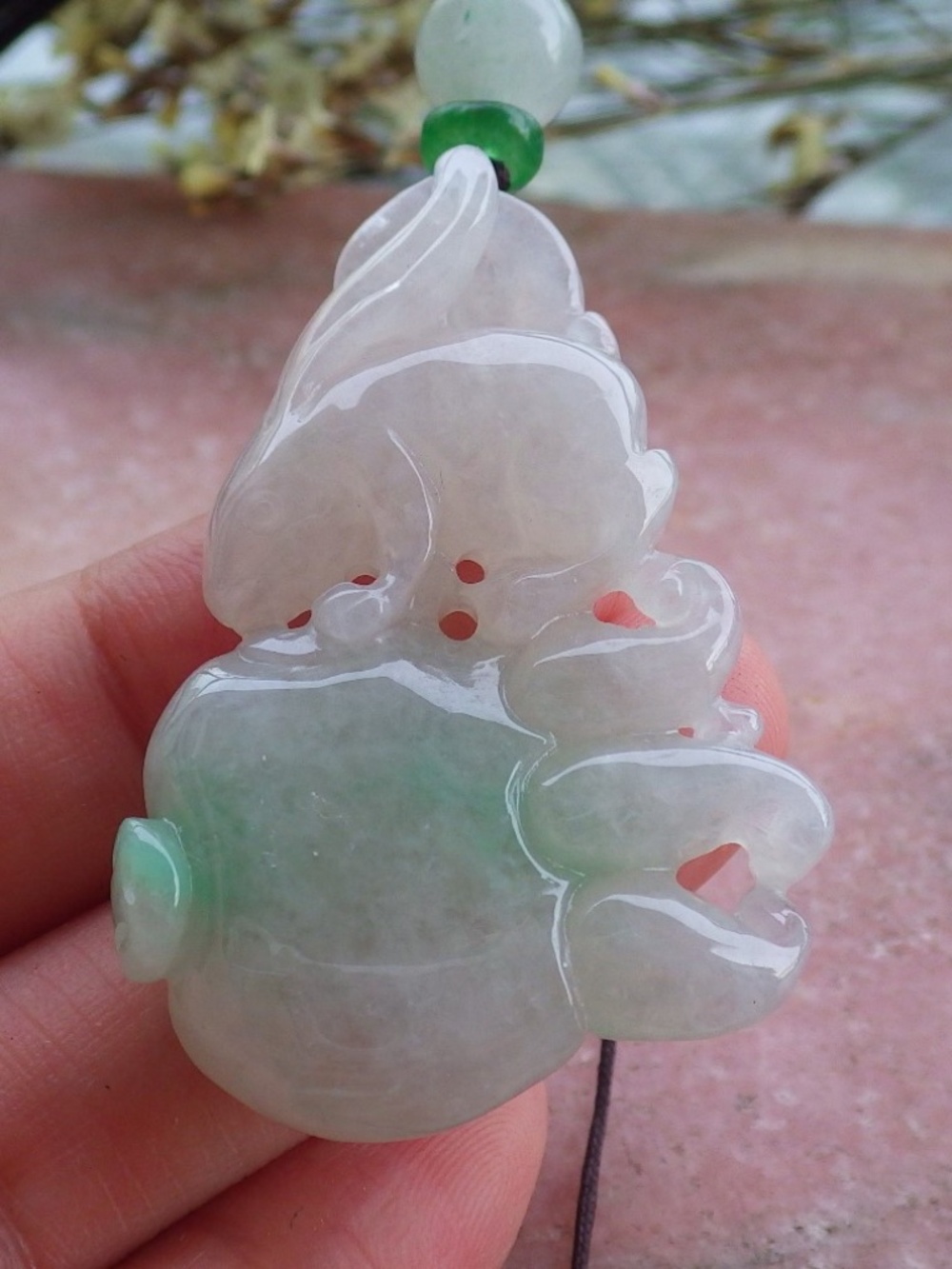 Certified Natural Burma A Jade jadeite Zodiac Rabbit Ginseng Pendant Necklace